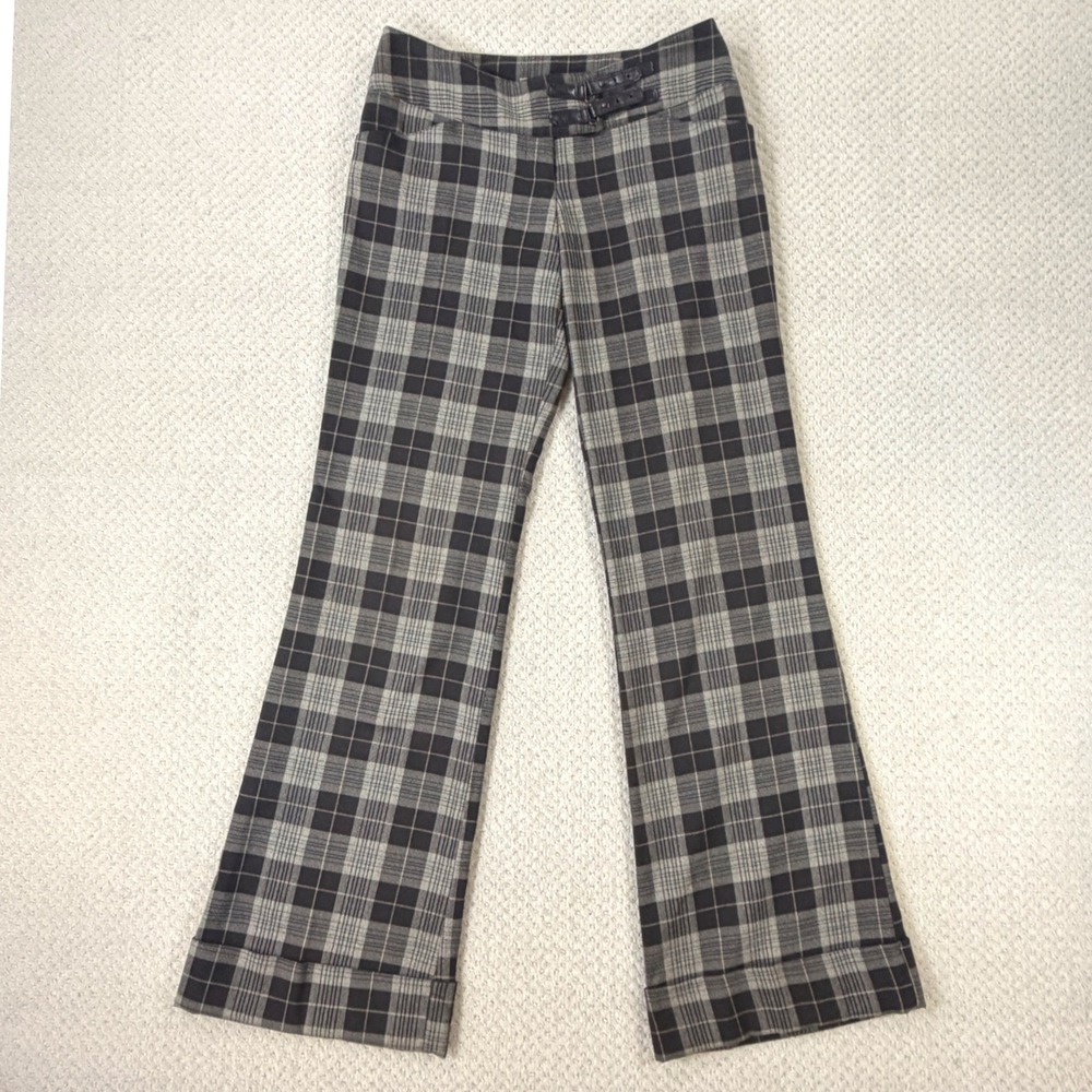 VTG Y2K Wide Leg Low Rise Plaid Pants Charlotte Russe Juniors Sz1 Brown Cuffed